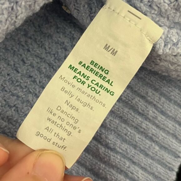 Aerie Turtle Neck 3/4 Zipper Ribbed Blue Oversized Sweater Size Medium - Picture 6 of 7